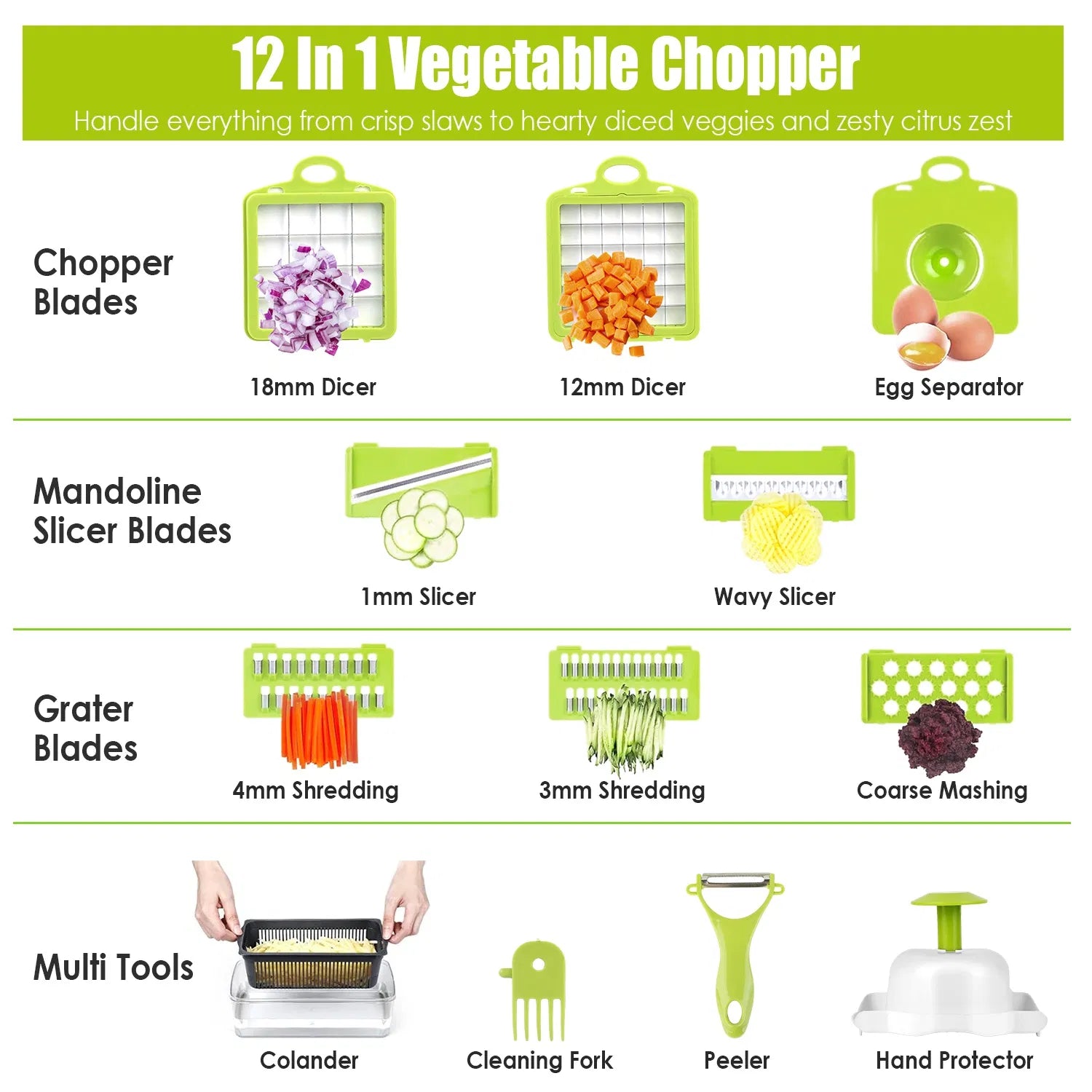 12 In 1 Vegetable Chopper With Container Kitchen Food Slicer Dicer Grater Peeler Egg Separator Hand Protector For Onion Salad Potato GPCT2055Pro