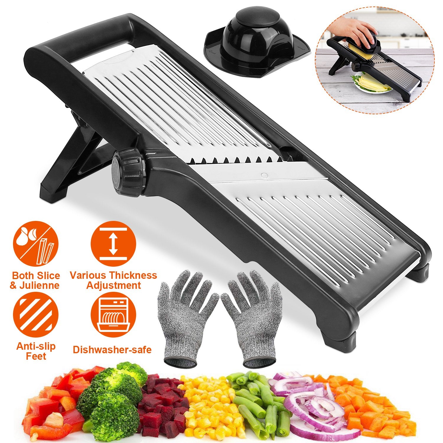 Mandoline Food Slicer with 5 Adjustable Blades - Stainless Steel Vegetable & Fruit Chopper