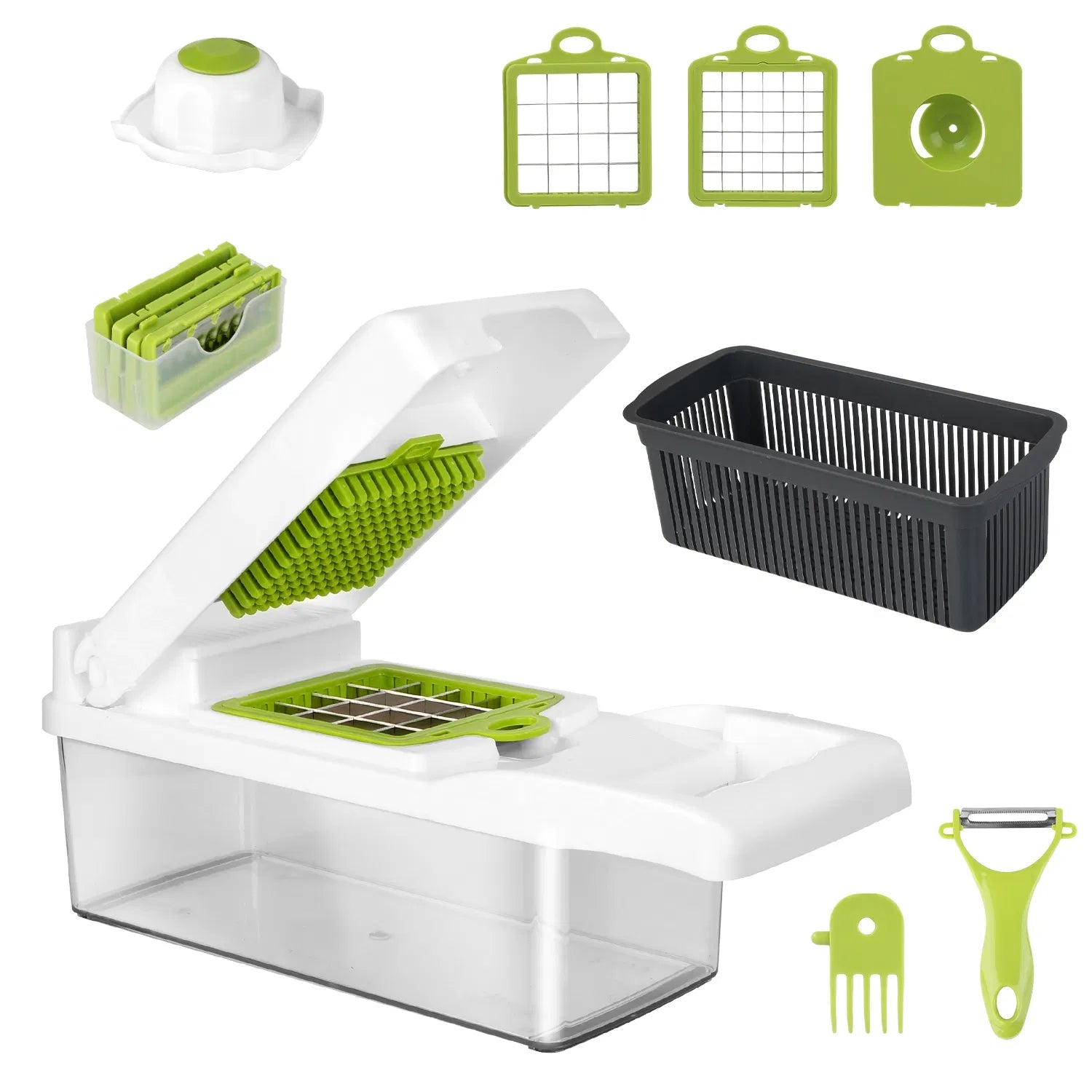 12 In 1 Vegetable Chopper With Container Kitchen Food Slicer Dicer Grater Peeler Egg Separator Hand Protector For Onion Salad Potato GPCT2055Pro