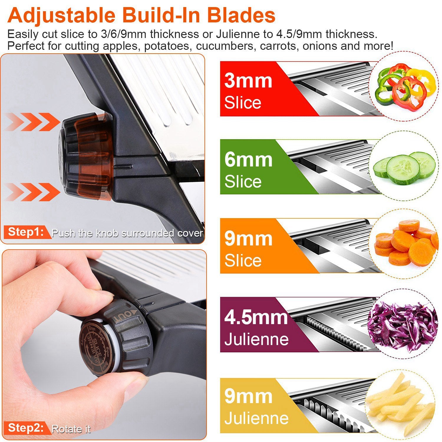 Mandoline Food Slicer with 5 Adjustable Blades - Stainless Steel Vegetable & Fruit Chopper