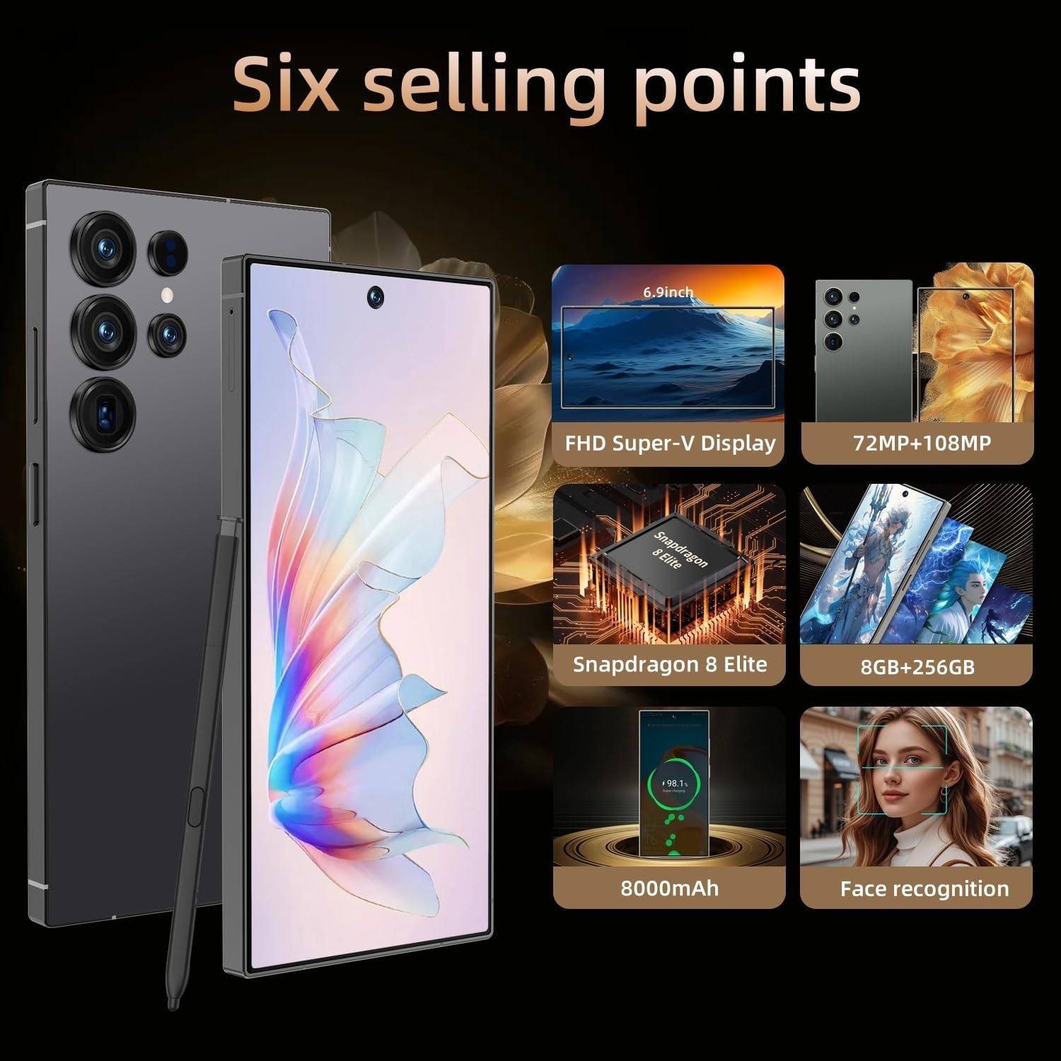 C25 Ultra Cell Phone 5G Unlocked Phone,Smartphone With Tool Pen, Android 15.0 Cell Phone