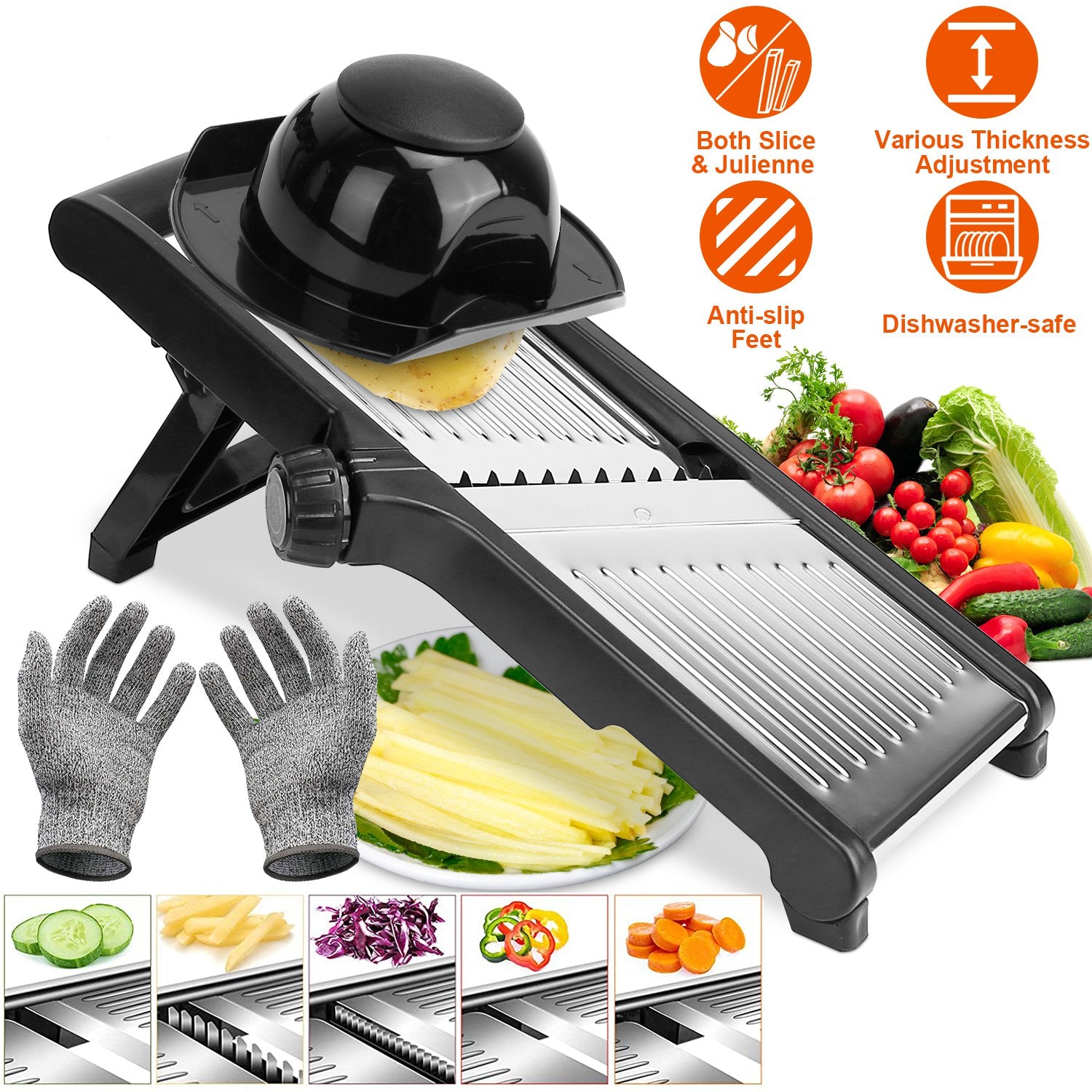 Mandoline Food Slicer with 5 Adjustable Blades - Stainless Steel Vegetable & Fruit Chopper